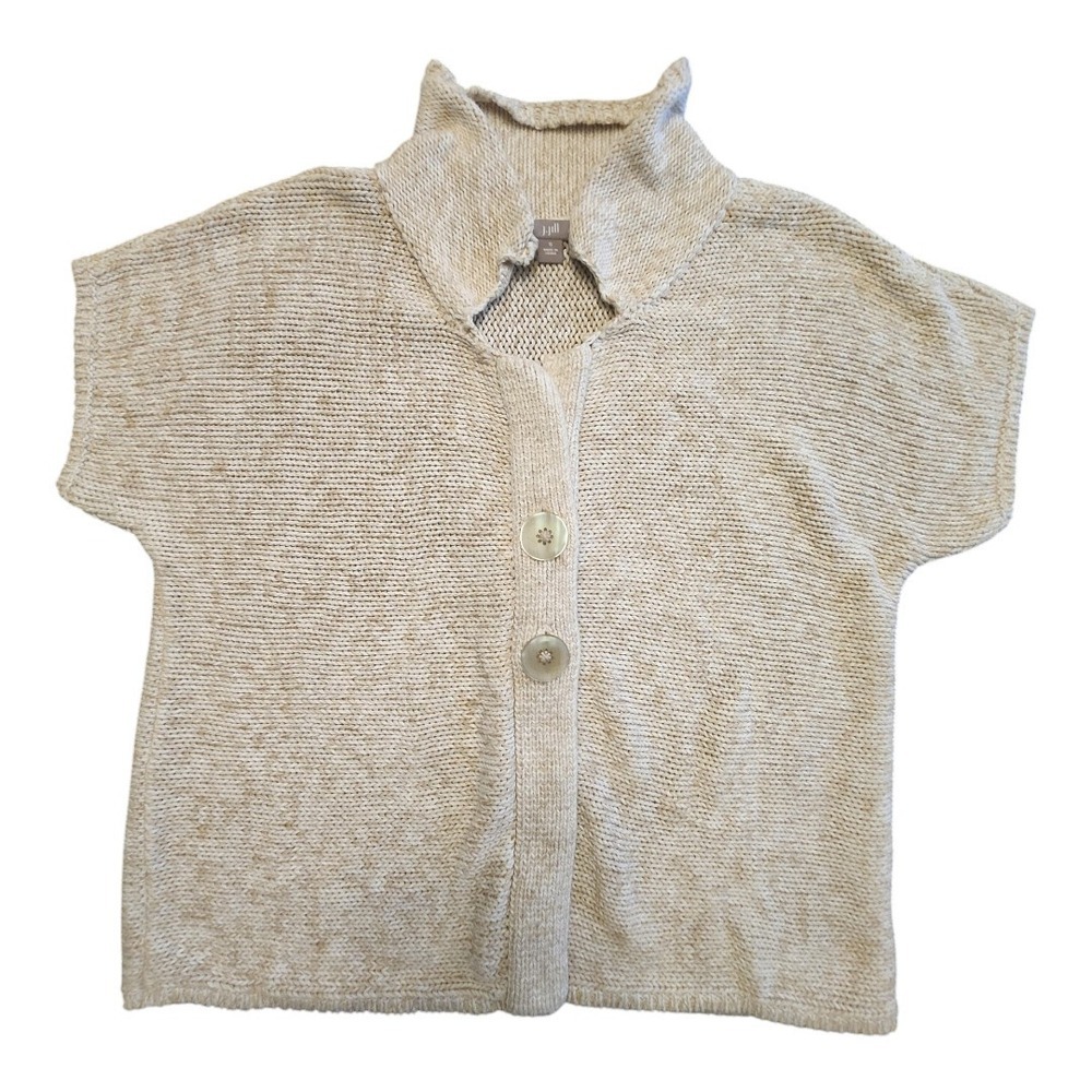 J Jill Pure Cardigan Sweater Womens Size Small Short Sleeve Cotton‎ Knit Beige